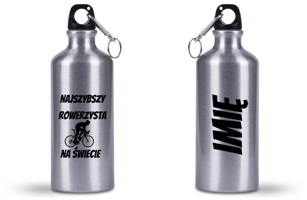 Bidon srebrny 500 ml na rower z nadrukiem „Najszybszy rowerzysta na świecie” – dla rowerzysty #8