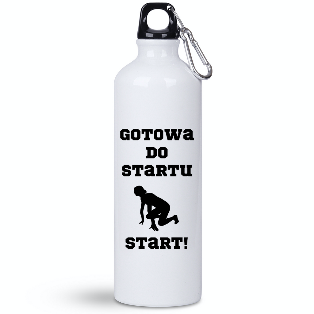 Bidon damski biały 800 ml z nadrukiem "Gotowa do startu, start!" – bieganie #5