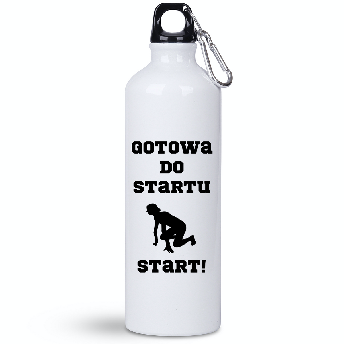 Bidon damski biały 800 ml z nadrukiem "Gotowa do startu, start!" – bieganie #5