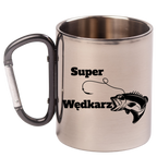 Kubek metalowy 300 ml z czarnym karabińczykiem i nadrukiem "Super Wędkarz" #5
