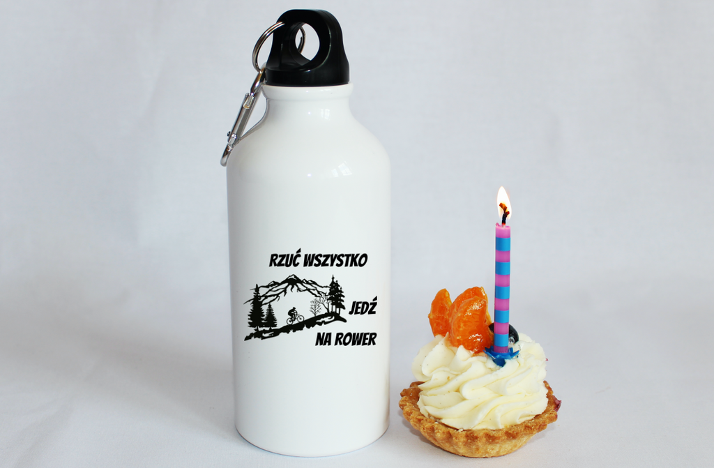 Butelka biała 400 ml z nadrukiem „Rzuć wszystko, jedź na rower” – dla rowerzystów #10