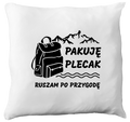 Poduszka z nadrukiem „Pakuję plecak, ruszam po przygodę” – podróż, travel #3