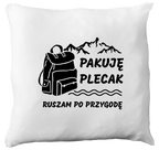 Poduszka z nadrukiem „Pakuję plecak, ruszam po przygodę” – podróż, travel #3
