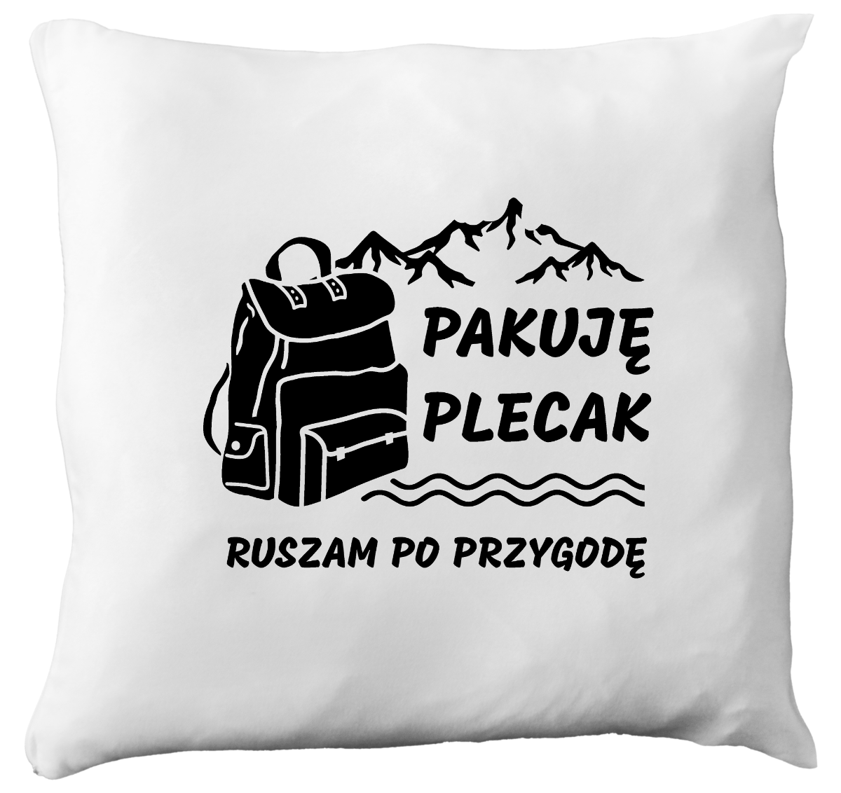 Poduszka z nadrukiem „Pakuję plecak, ruszam po przygodę” – podróż, travel #3