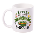 Kubek biały z nadrukiem „Życie jest lepsze na działce” – ogród, działka #3