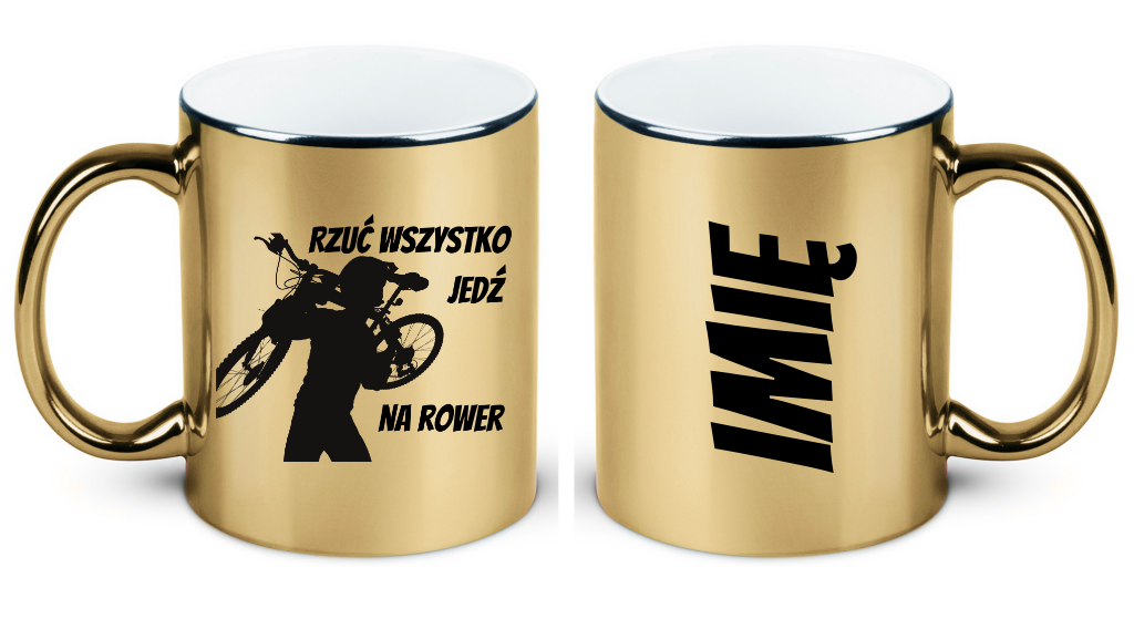 Kubek złoty z nadrukiem „Rzuć wszystko, jedź na rower” – dla rowerzystów #1