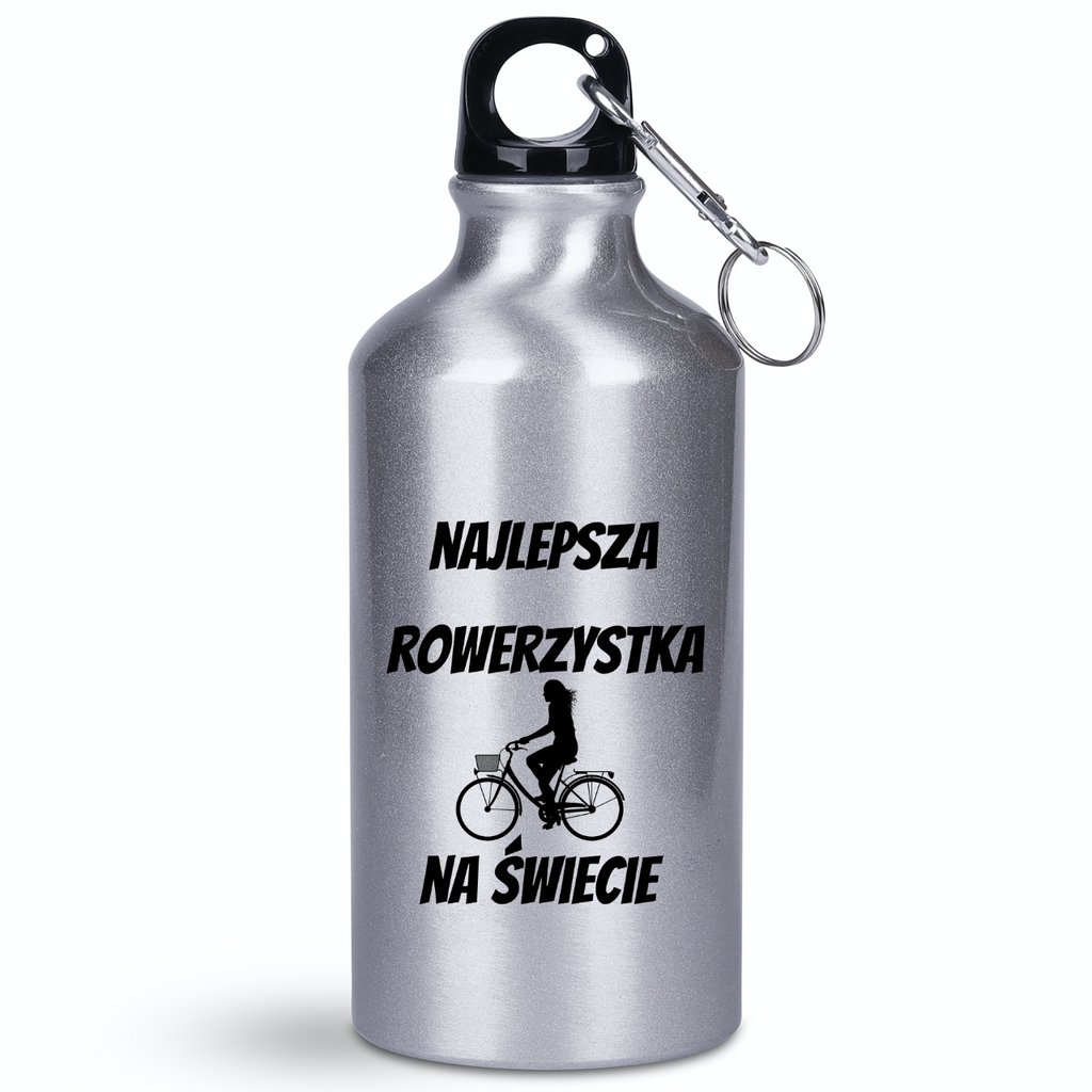 Butelka srebrna 400 ml z nadrukiem „Najlepsza rowerzystka na świecie” – dla rowerzystki #3