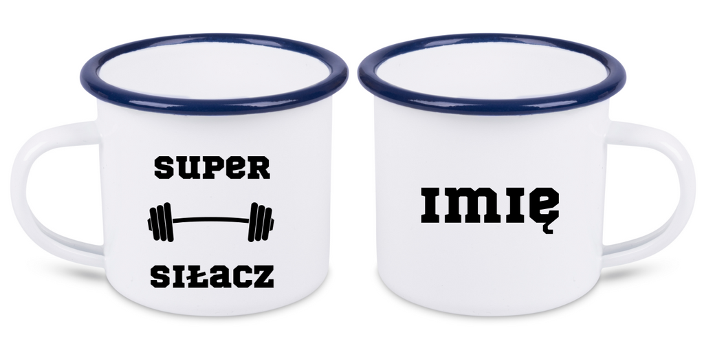 Kubek emaliowany biały z nadrukiem „Super Siłacz” – siłownia #3