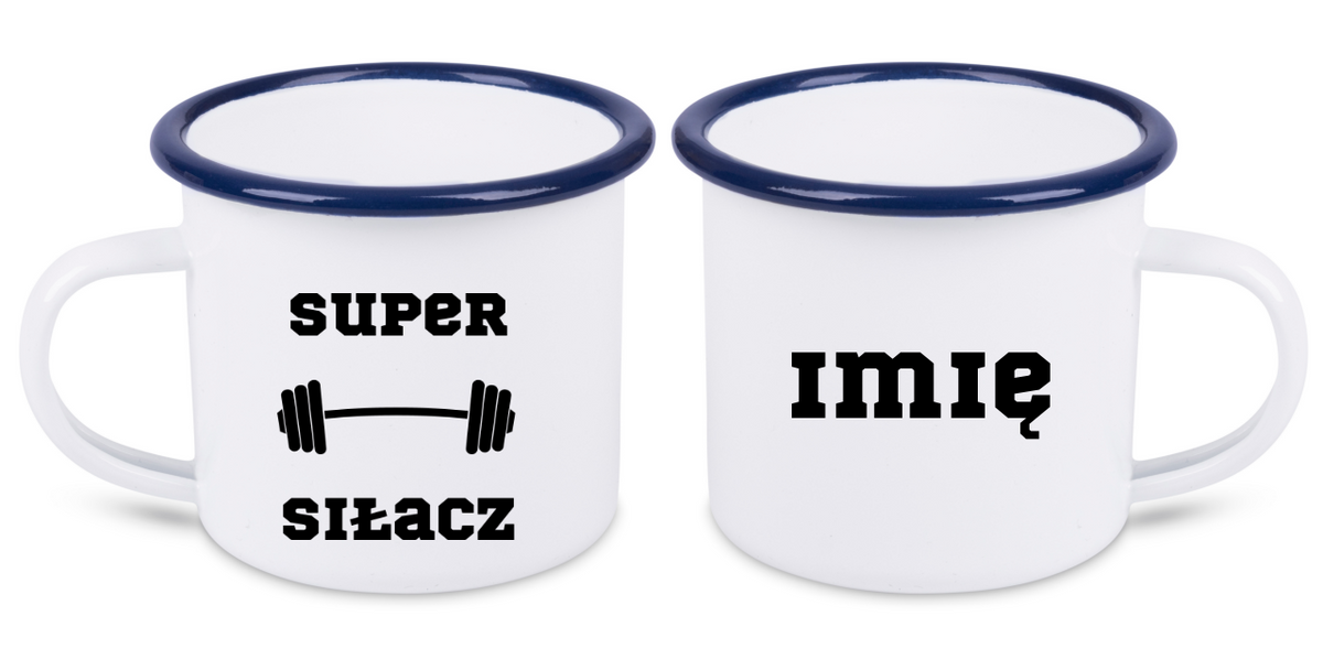 Kubek emaliowany biały z nadrukiem „Super Siłacz” – siłownia #3