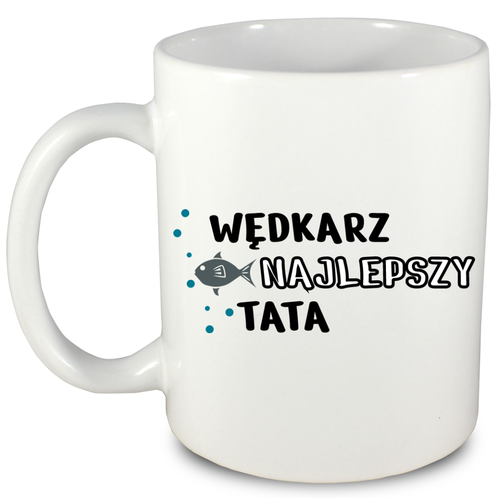 Kubek biały z nadrukiem: "Najlepszy wędkarz tata" - na dzień ojca, wędkarstwo #10