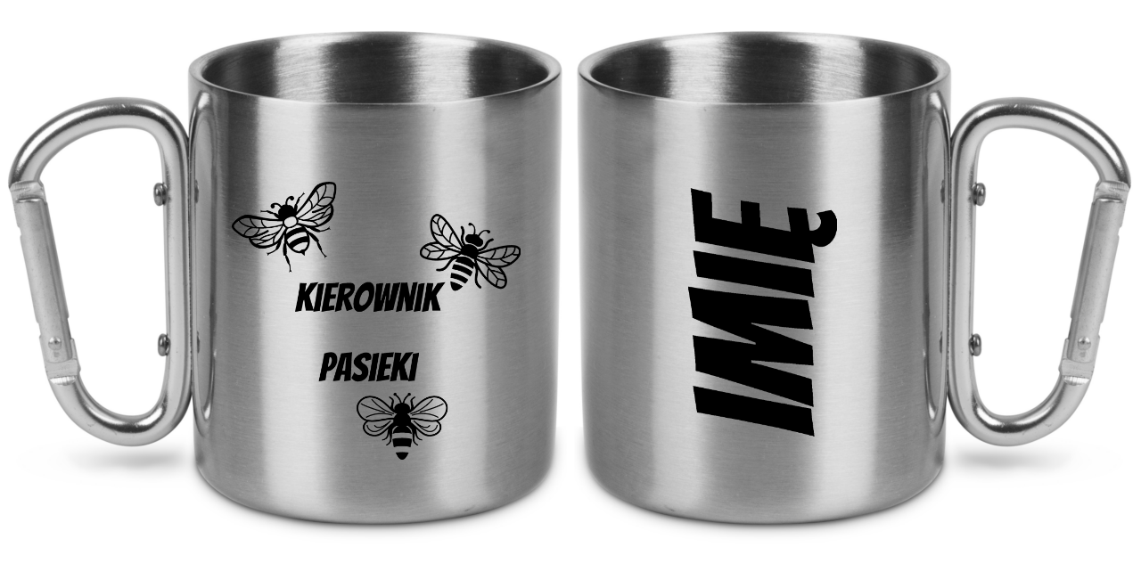 Kubek metalowy ze srebrnym karabińczykiem i nadrukiem "Kierownik pasieki" #2