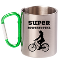 Kubek z zielonym karabińczykiem nadruk "Super Rowerzystka" – rower #7