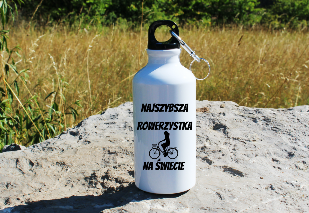 Butelka biała 400 ml z nadrukiem „Najszybsza rowerzystka na świecie” – dla rowerzystki #4
