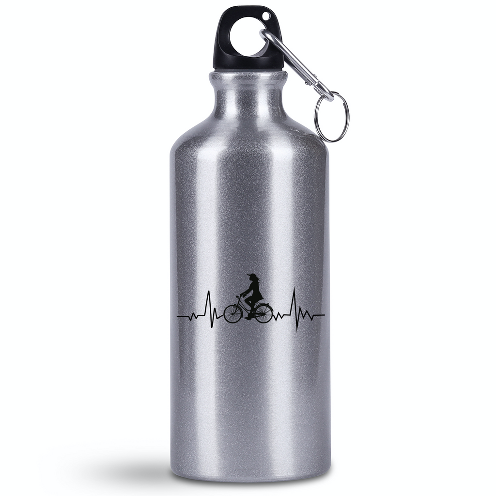 Bidon srebrny 500 ml na rower z grafiką rowerowe EKG - dla rowerzystki #2