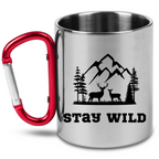 Kubek z czerwonym karabińczykiem i nadrukiem „Stay Wild” – trekking, przyroda #8