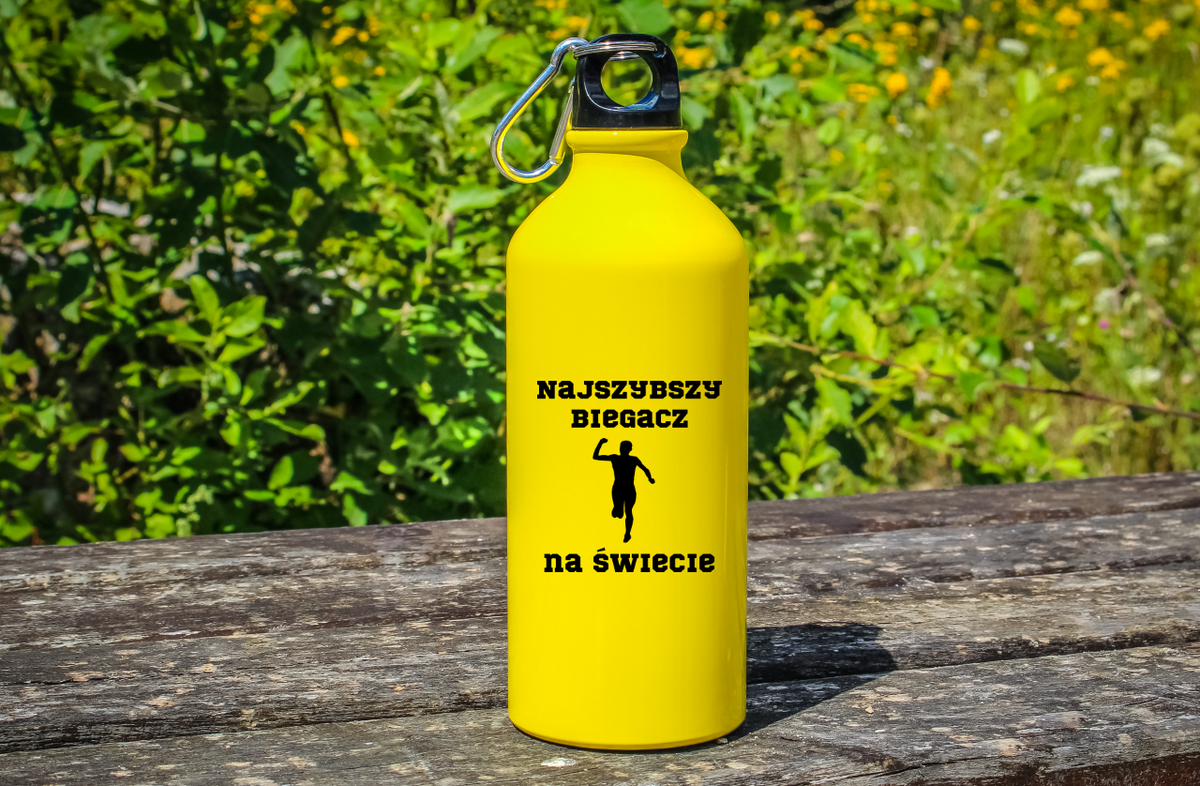 Butelka żółta 600 ml z nadrukiem "Najszybszy biegacz na świecie" – bieganie #3