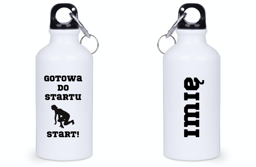 Bidon biały 400 ml dla biegaczki – nadruk "Gotowa do startu, start!" – bieganie #5