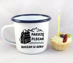 Kubek emaliowany biały z nadrukiem "Pakuję plecak, ruszam w góry#  #2