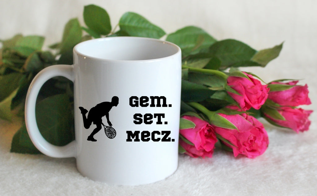Kubek biały 330 ml z napisem "GEM SET MECZ" – męski #8