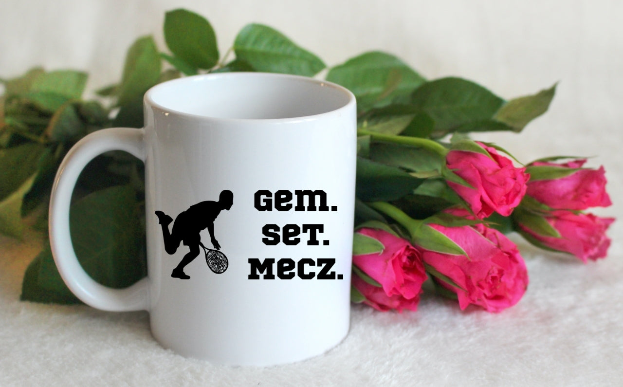 Kubek biały 330 ml z napisem "GEM SET MECZ" – męski #8