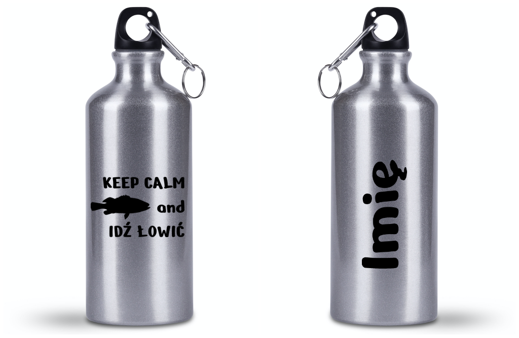 Butelka srebrna 500 ml z nadrukiem "KEEP CALM and IDŹ ŁOWIĆ" – wędkarstwo #5