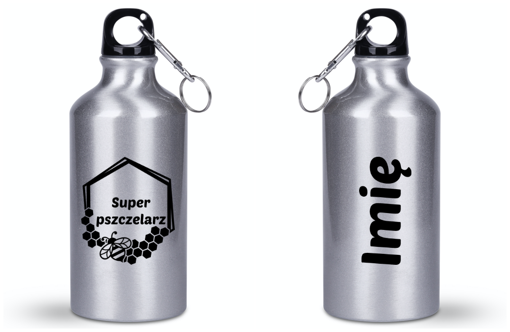Butelka srebrna 400 ml z nadrukiem „Super pszczelarz” – pszczelarstwo #9