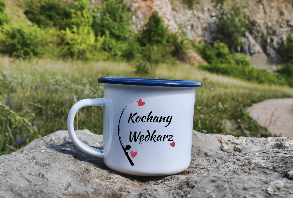 Kubek emaliowany biały z nadrukiem "Kochany Wędkarz" #2
