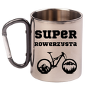 Kubek z czarnym karabińczykiem, nadrukiem „Super Rowerzysta” – dla rowerzysty #7