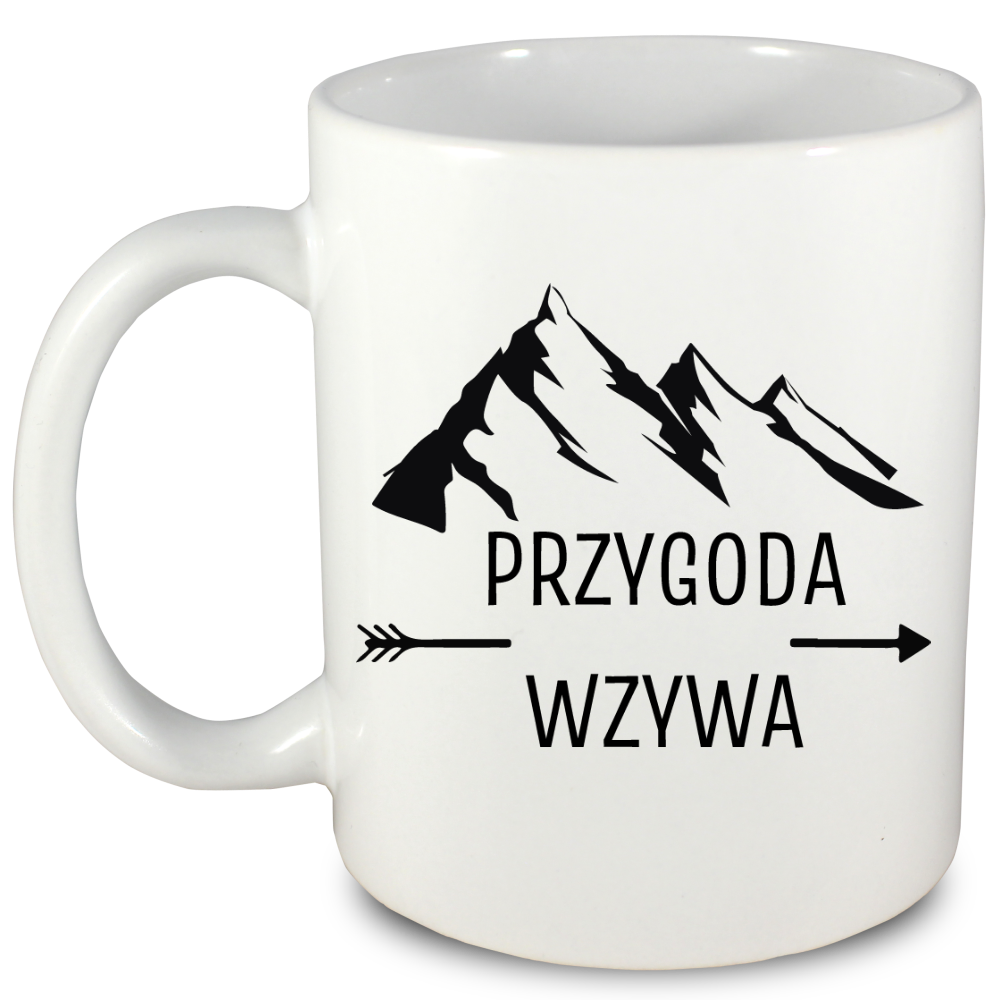 Kubek biały z nadrukiem "Przygoda wzywa" #1