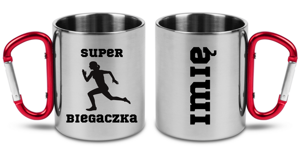 Kubek z czerwonym karabińczykiem – nadruk "Super Biegaczka" – bieganie #8