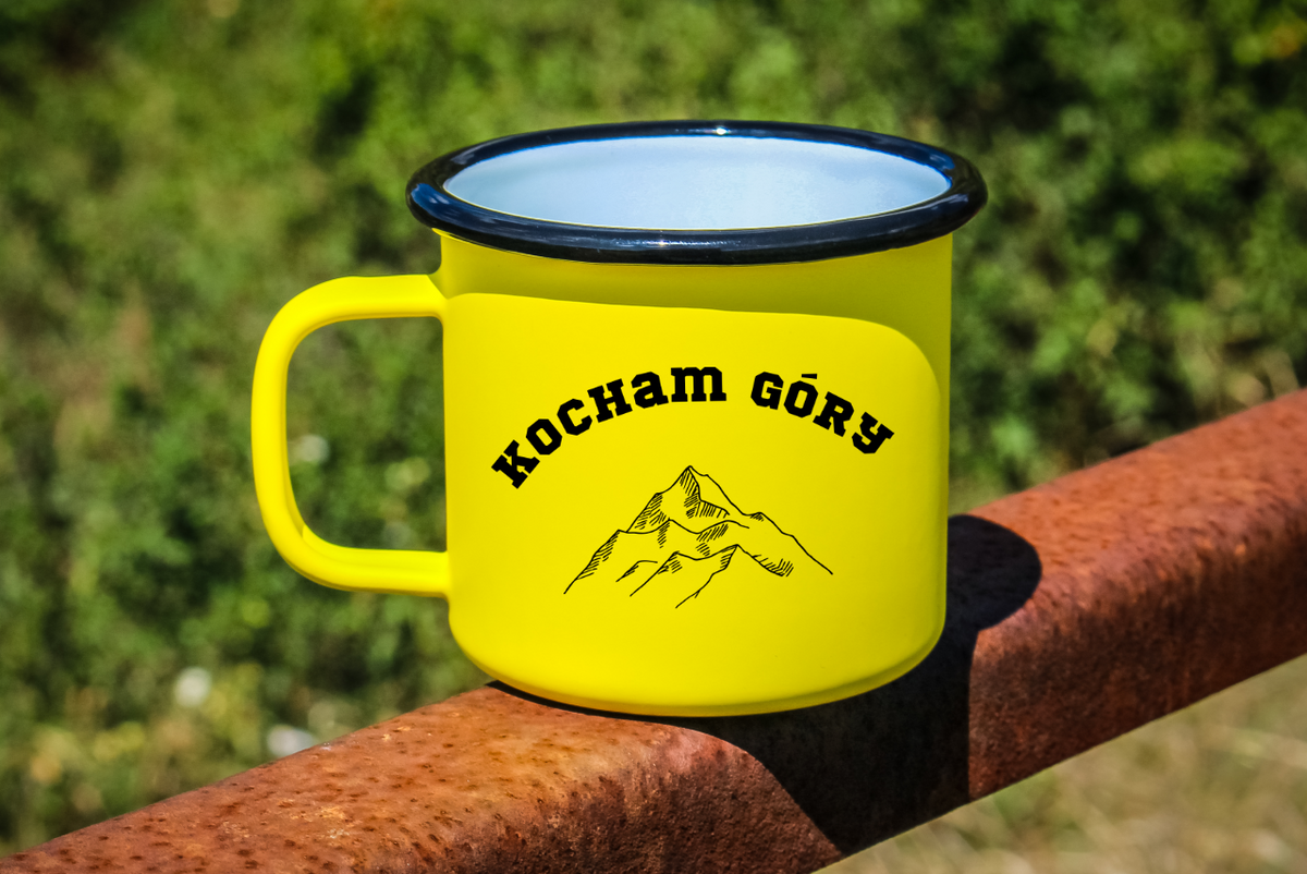 Kubek emaliowany żółty z nadrukiem "Kocham Góry" #8