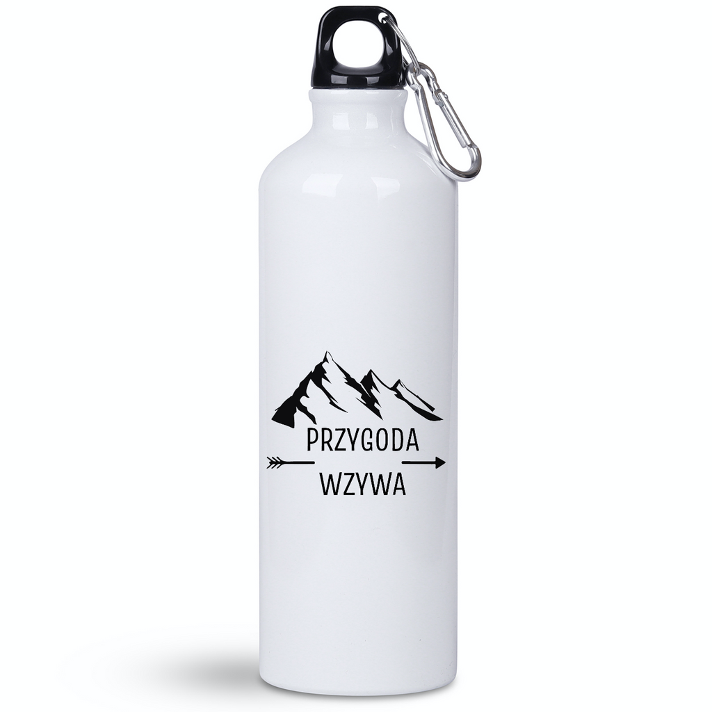 Butelka biała 800 ml z nadrukiem „Przygoda wzywa" - trekking #5