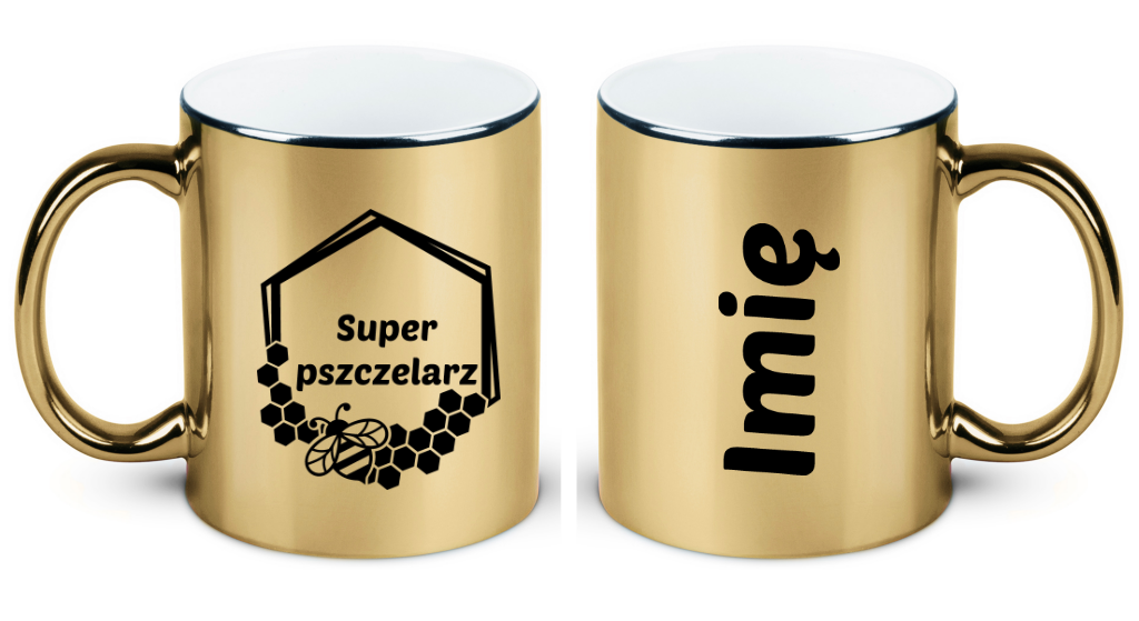 Kubek złoty z nadrukiem „Super pszczelarz” – pszczelarstwo #9