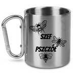 Kubek metalowy ze srebrnym karabińczykiem i nadrukiem "Szef pszczół" #3