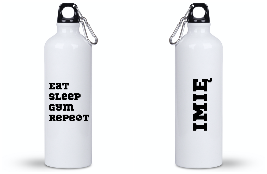 Butelka biała 800 ml na siłownię z nadrukiem „Eat Sleep Gym Repeat” – siłownia #7