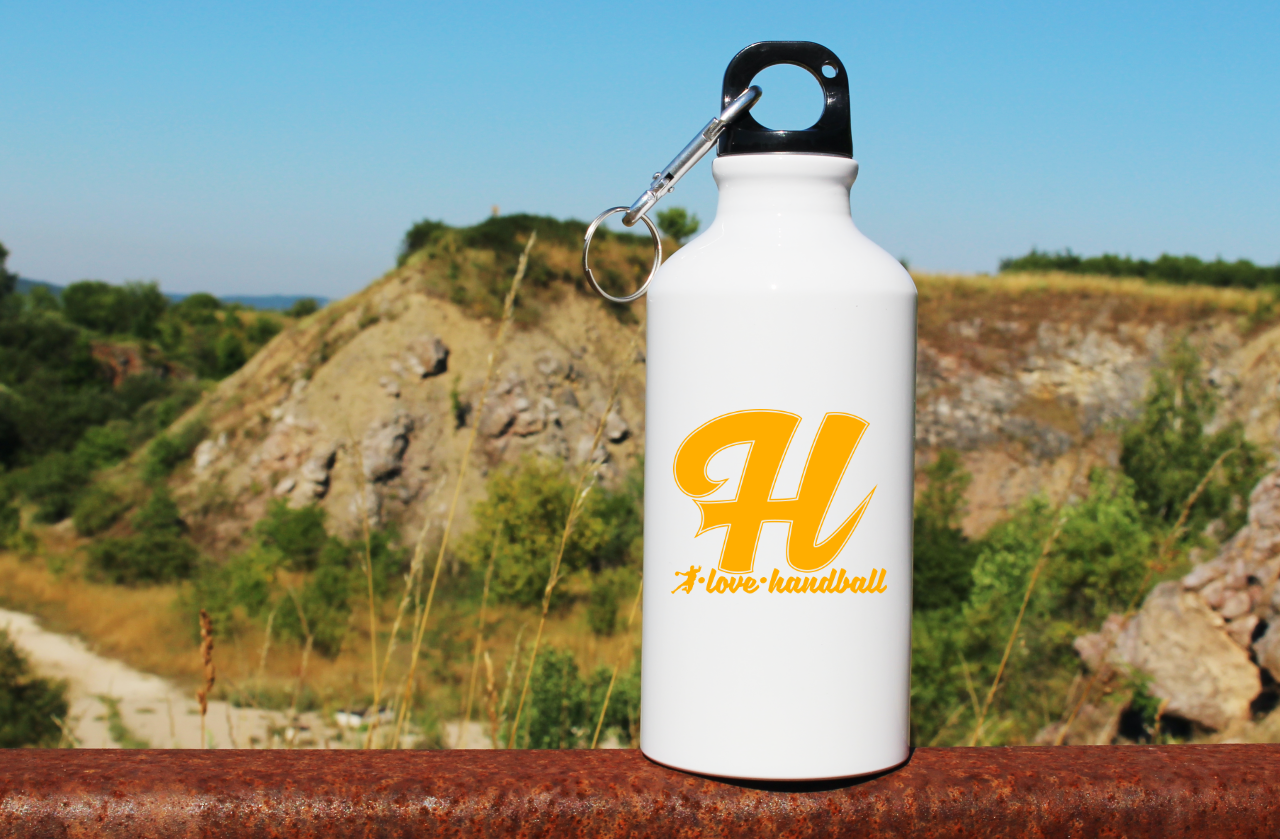 Butelka białka 400 ml z żółtym napisem: "I love handball" i literką H #6