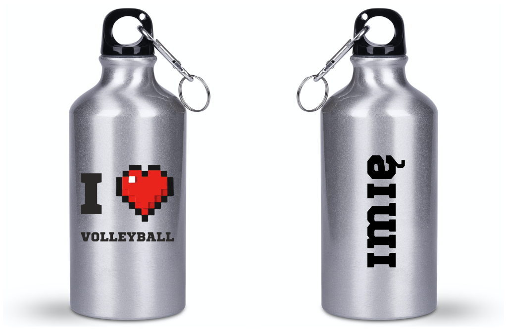 Butelka srebrna 400 ml z nadrukiem "I LOVE VOLLEYBALL" #1