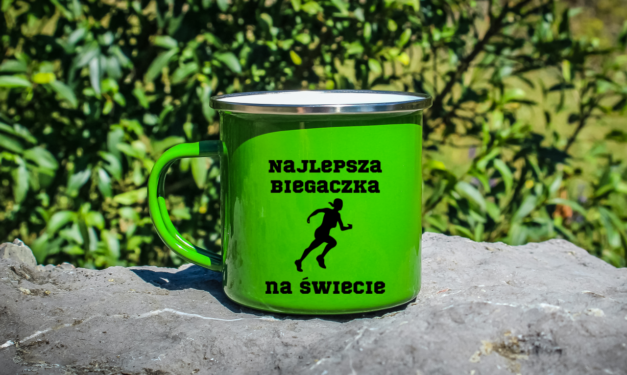 Kubek emaliowany zielony z nadrukiem "Najlepsza biegaczka na świecie" - bieganie #2