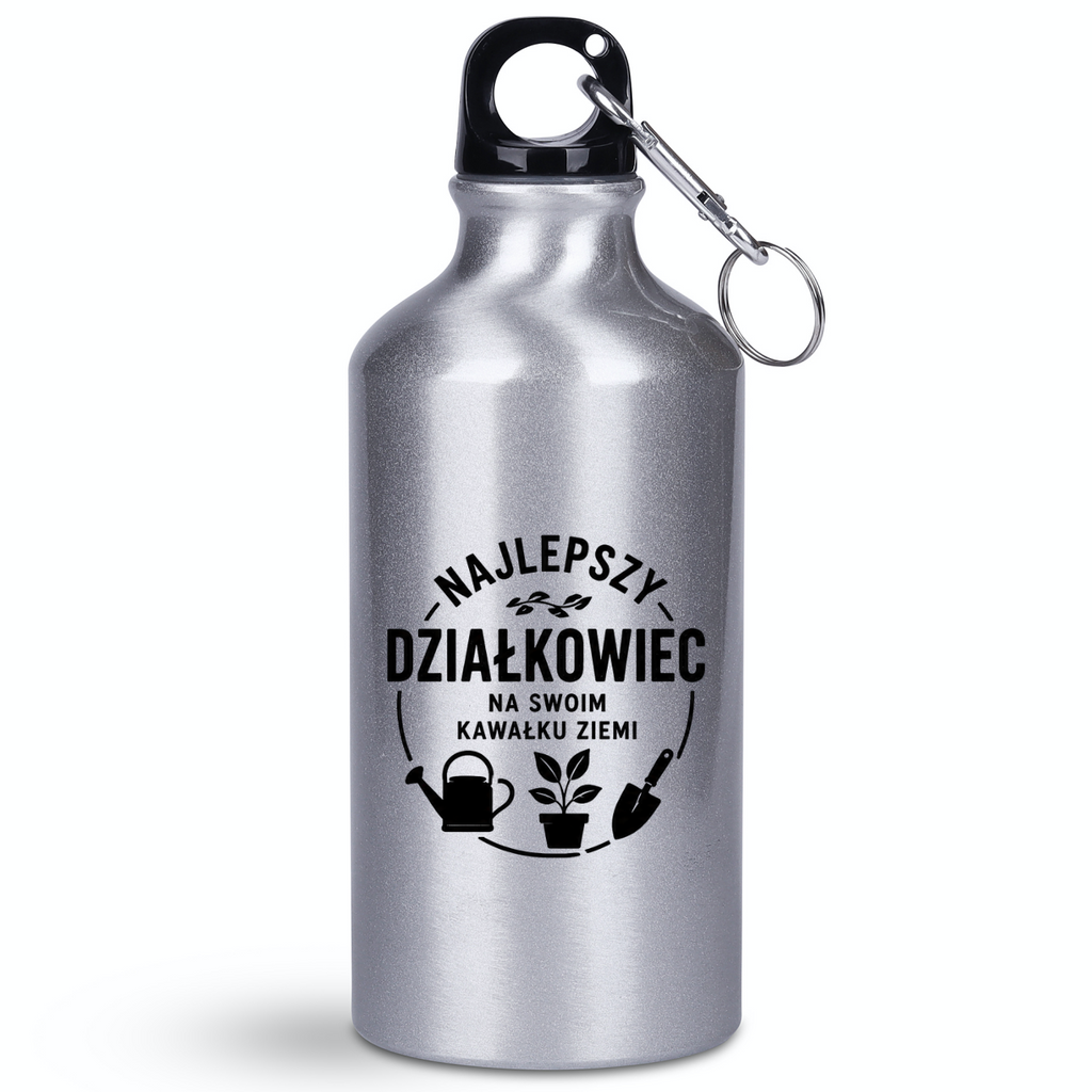 Butelka srebrna 400 ml z nadrukiem „Najlepszy działkowiec na swoim kawałku ziemi” – do ogrodu #5