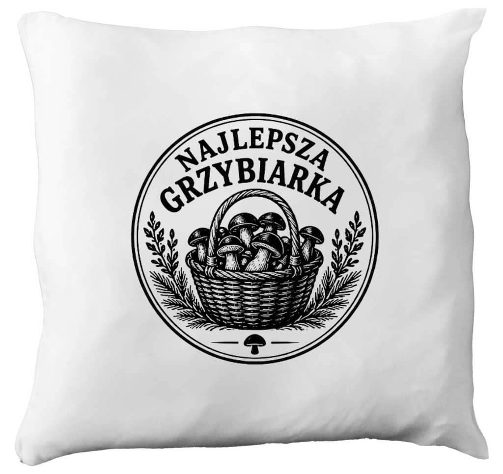 Poduszka prezent dla miłośniczki grzybów z nadrukiem "Najlepsza Grzybiarka" - grzyby #1