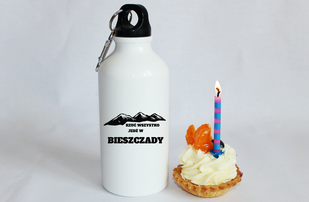 Butelka biała 400 ml z nadrukiem „Rzuć wszystko, jedź w Bieszczady” #4