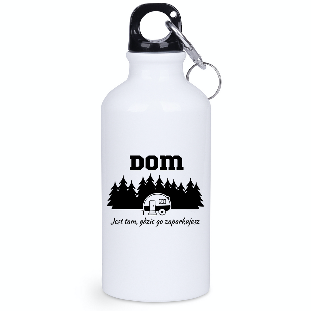 Butelka biała 400 ml z nadrukiem „Dom jest tam, gdzie go zaparkujesz” – podróż, wyprawa #6