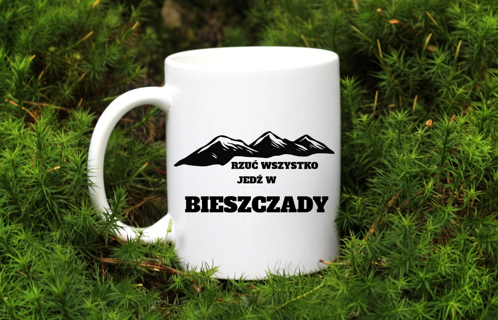 Kubek biały z nadrukiem "Rzuć wszystko, jedź w Bieszczady" - trekking, góry #4