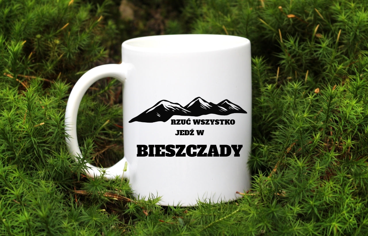 Kubek biały z nadrukiem "Rzuć wszystko, jedź w Bieszczady" - trekking, góry #4