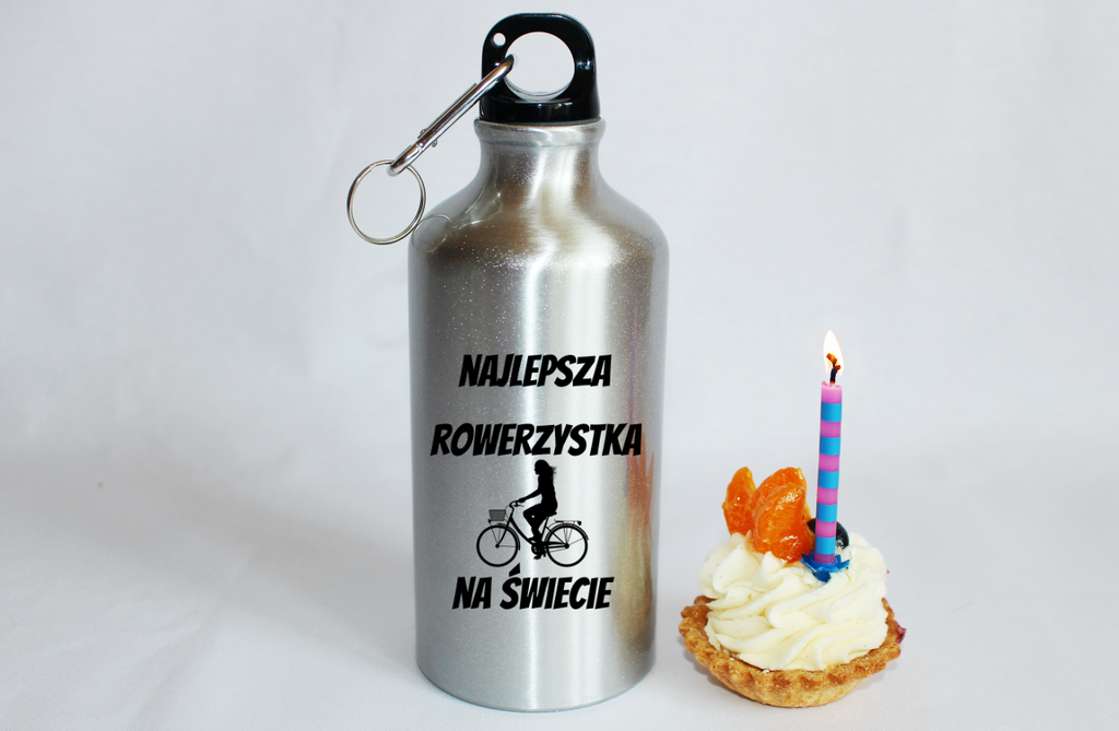 Bidon srebrny 500 ml na rower z nadrukiem "Najlepsza rowerzystka na świecie" - dla rowerzystki #3