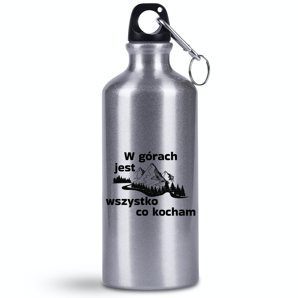 Bidon srebrny 500 ml z grafiką „W górach jest wszystko co kocham” #3