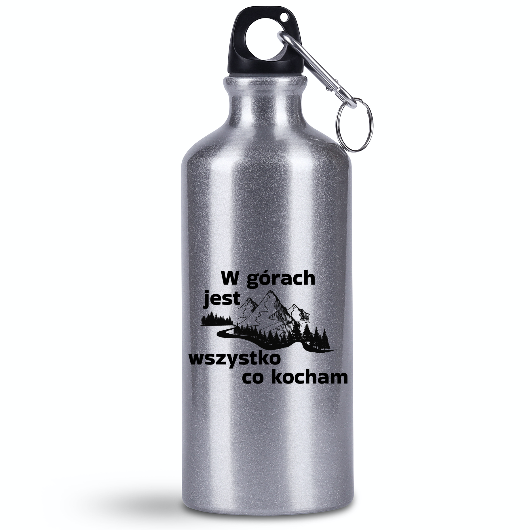 Bidon srebrny 500 ml z grafiką „W górach jest wszystko co kocham” #3