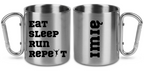 Kubek ze srebrnym karabińczykiem – z nadrukiem "Eat Sleep Run Repeat" – dla panów, bieganie #11