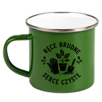 Kubek emaliowany zielony z nadrukiem "Ręce brudne, serce czyste" - działka, ogród #3