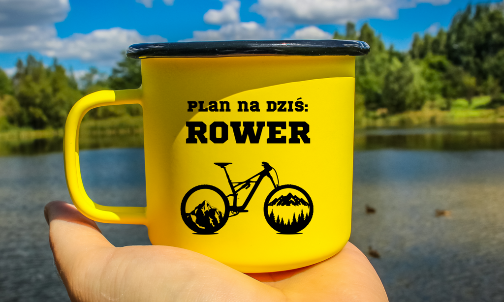Kubek emaliowany żółty z nadrukiem "Plan na dziś: Rower" – rower #9